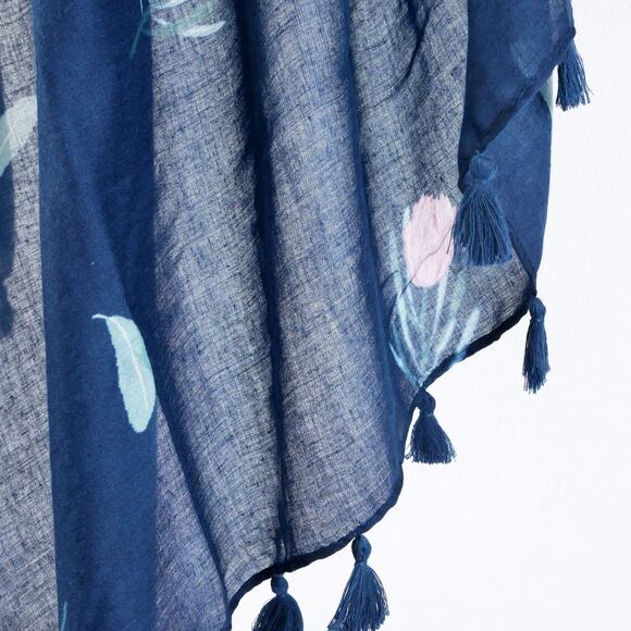 NEW Boho Floral Design Tasseled Rectangle Soft Chic Scarf Large Blue Pink White - Picture 6 of 15